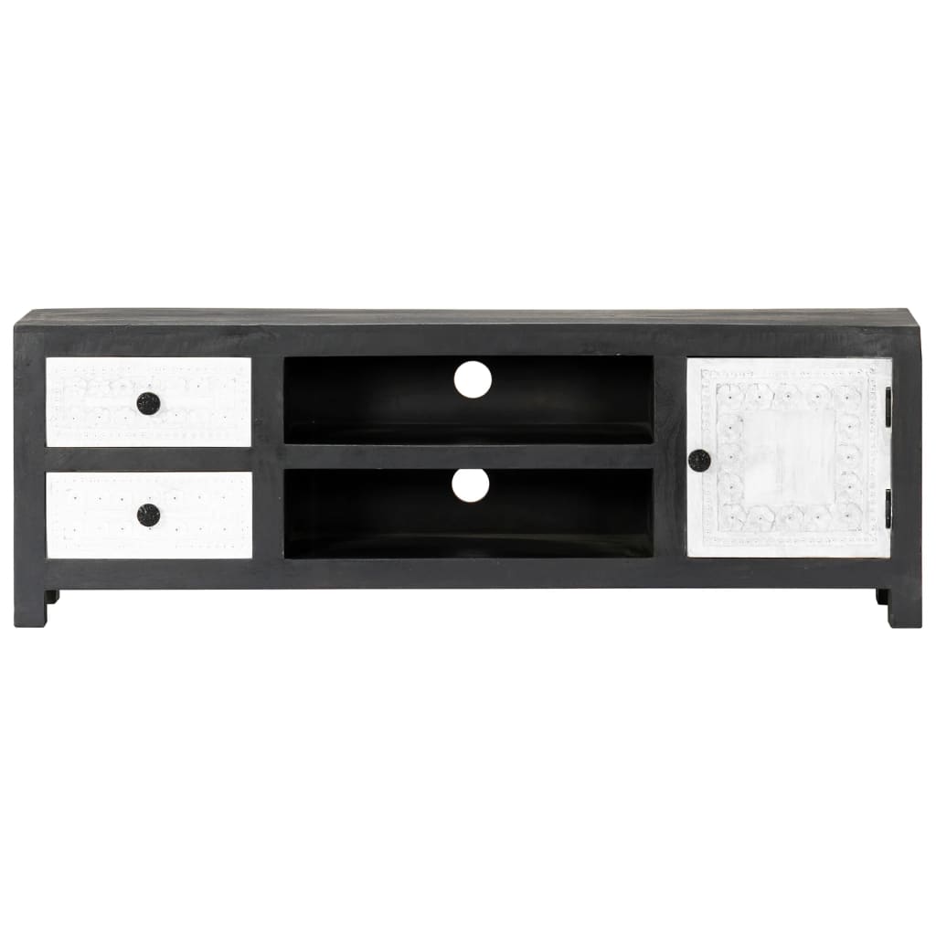282723 vidaXL Hand Carved TV Cabinet Grey&White 120x30x40 cm Solid Wood Mango