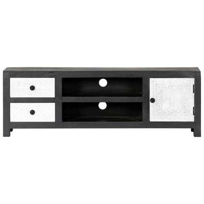 282723 vidaXL Hand Carved TV Cabinet Grey&White 120x30x40 cm Solid Wood Mango