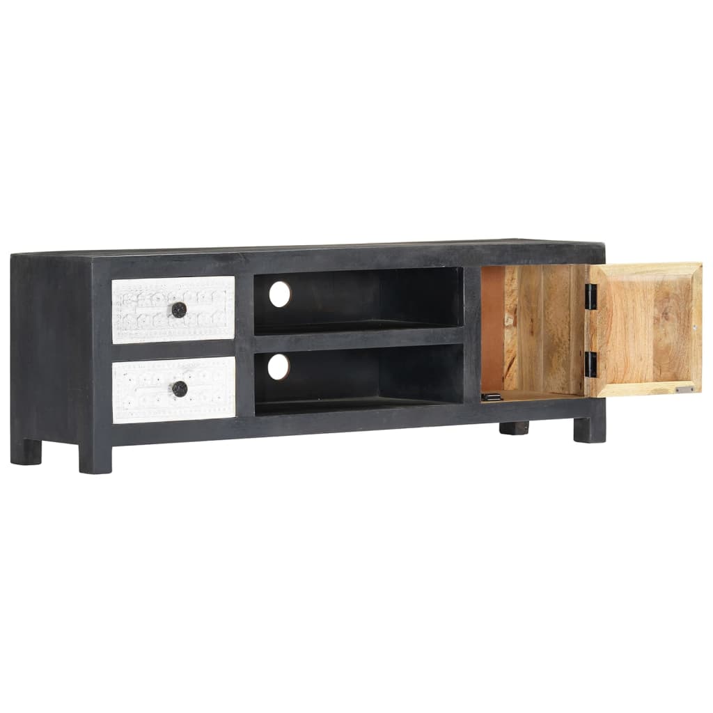 282723 vidaXL Hand Carved TV Cabinet Grey&White 120x30x40 cm Solid Wood Mango