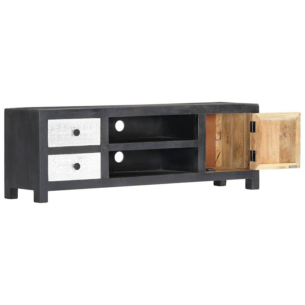 282723 vidaXL Hand Carved TV Cabinet Grey&White 120x30x40 cm Solid Wood Mango