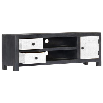 vidaXL Hand Carved TV Cabinet Grey&White 120x30x40 cm Solid Wood Mango