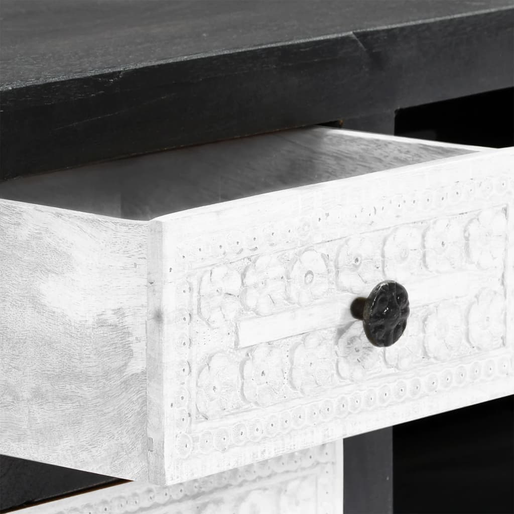 vidaXL Hand Carved TV Cabinet Grey&White 120x30x40 cm Solid Wood Mango