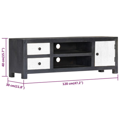 282723 vidaXL Hand Carved TV Cabinet Grey&White 120x30x40 cm Solid Wood Mango