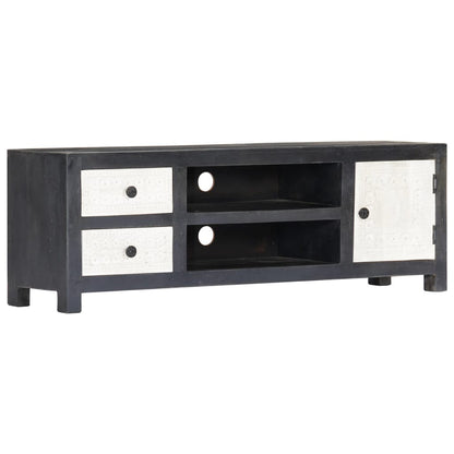 282723 vidaXL Hand Carved TV Cabinet Grey&White 120x30x40 cm Solid Wood Mango