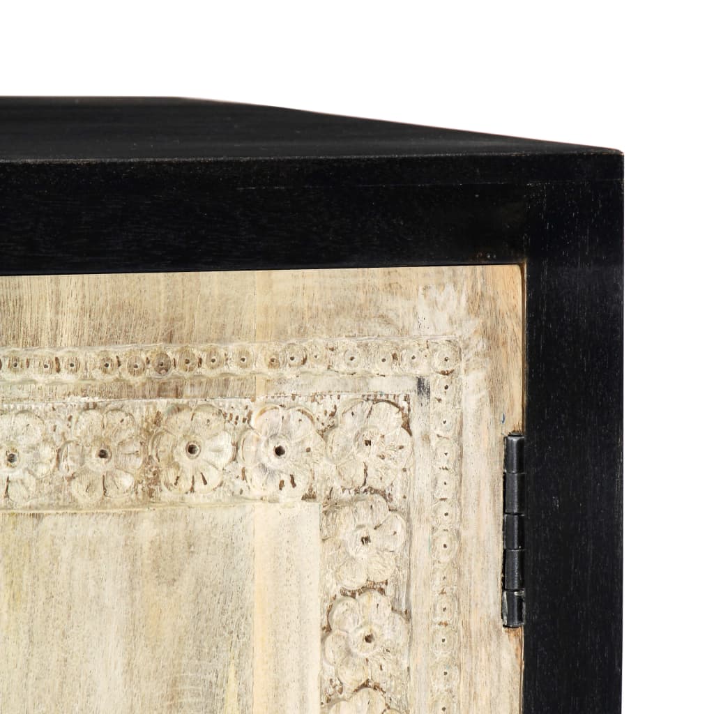vidaXL Hand Carved Side Cabinet Grey 75x35x60 cm Solid Mango Wood