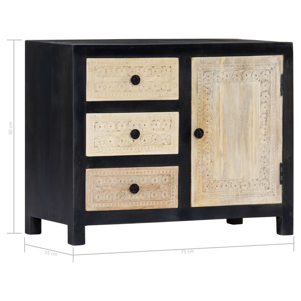 vidaXL Hand Carved Side Cabinet Grey 75x35x60 cm Solid Mango Wood