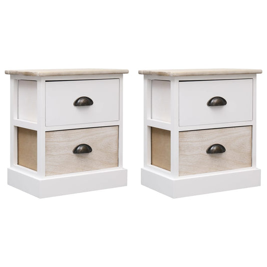 vidaXL Nightstands 2 pcs White and Natural 38x28x45 cm Paulownia Wood