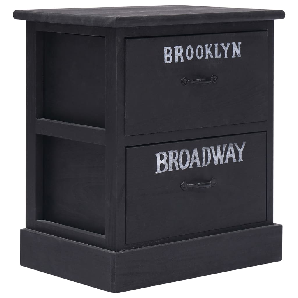 vidaXL Nightstand Black 38x28x45 cm Paulownia Wood
