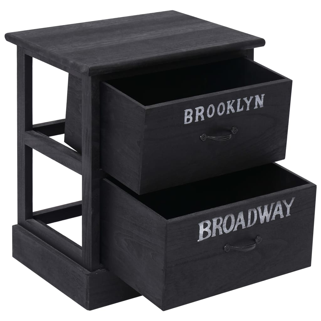 vidaXL Nightstand Black 38x28x45 cm Paulownia Wood