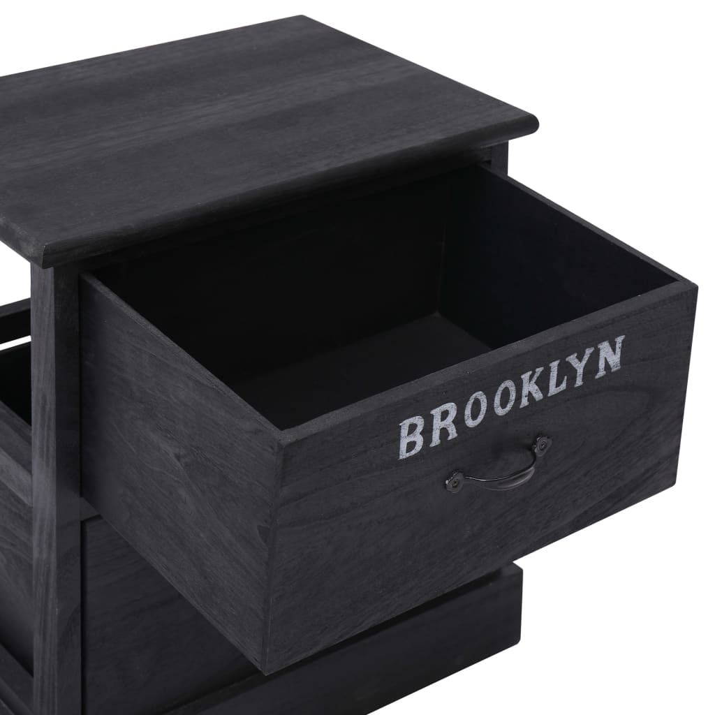vidaXL Nightstand Black 38x28x45 cm Paulownia Wood