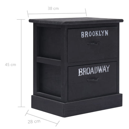vidaXL Nightstand Black 38x28x45 cm Paulownia Wood