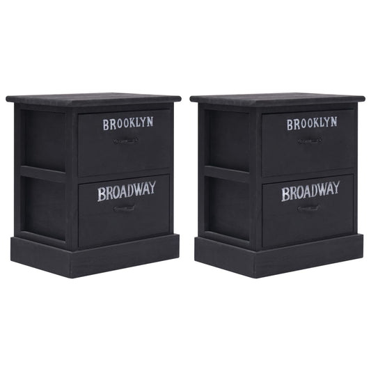 vidaXL Nightstands 2 pcs Black 38x28x45 cm Paulownia Wood