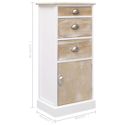 vidaXL Side Cabinet | White and wood colour | Paulownia wood | 38x28x86 cm