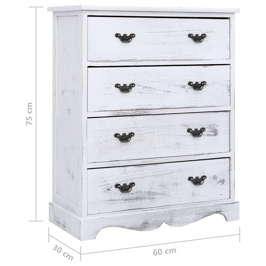 vidaXL Drawer Cabinet | White | Paulownia wood | Medium | Drawer Cabinet
