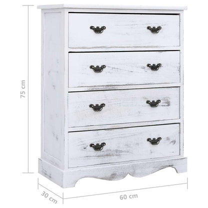 vidaXL Drawer Cabinet | White | Paulownia wood | Medium | Drawer Cabinet
