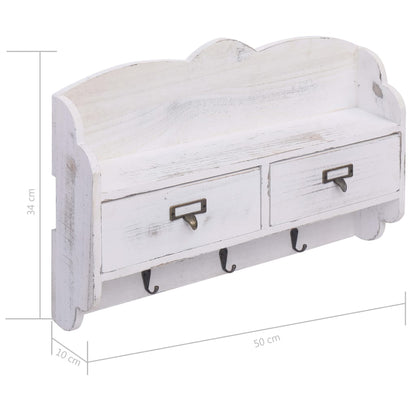 284239 vidaXL Wall Mounted Coat Rack White 50x10x34 cm Wood
