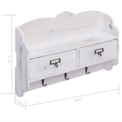 284239 vidaXL Wall Mounted Coat Rack White 50x10x34 cm Wood