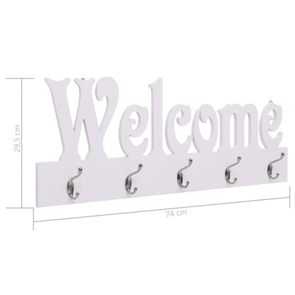vidaXL Wall Mounted Coat Rack WELCOME White 74x29.5 cm
