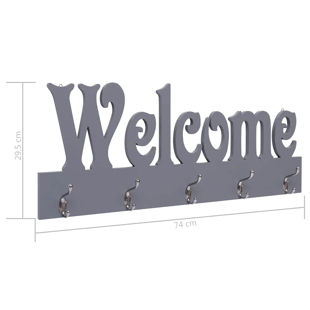 284248 vidaXL Wall Mounted Coat Rack WELCOME Grey 74x29,5 cm