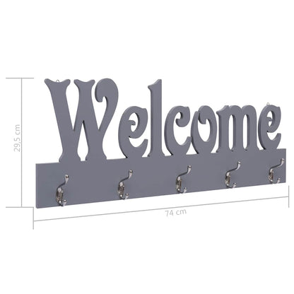 284248 vidaXL Wall Mounted Coat Rack WELCOME Grey 74x29,5 cm