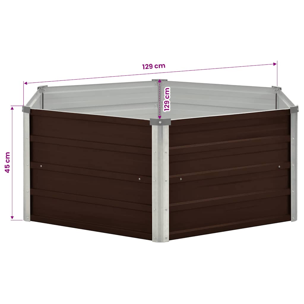 vidaXL Raised Garden Bed Brown 129x129x45 cm Galvanised Steel