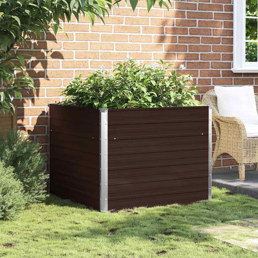 vidaXL Raised Garden Bed Brown 100x100x77 cm Galvanised Steel