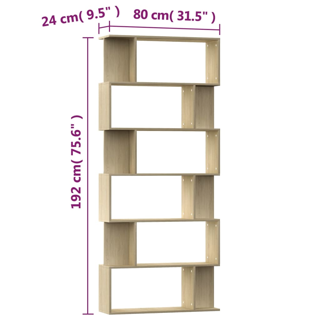 vidaXL Book Cabinet/Room Divider Sonoma Oak 80x24x192 cm Engineered Wood