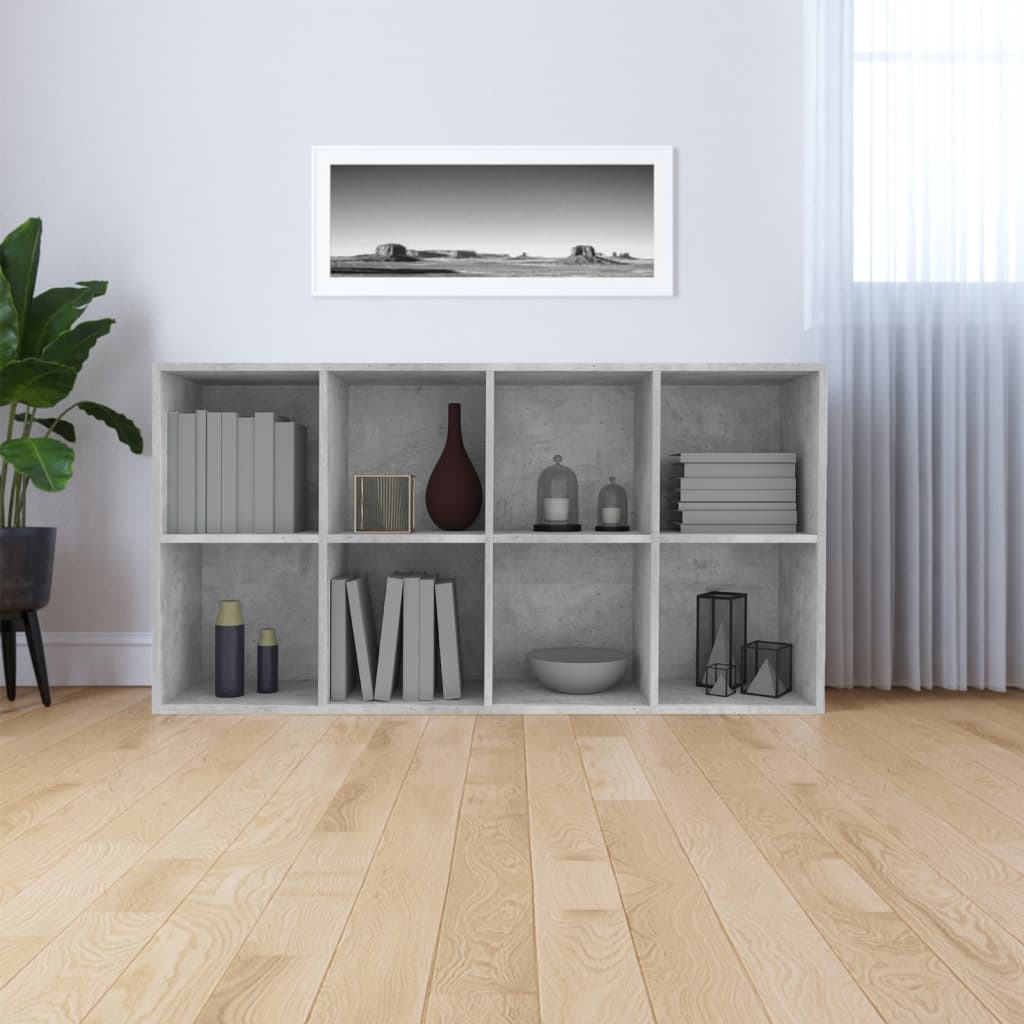 vidaXL Book Cabinet | Concrete grey | Engineered wood | 130 cm tall