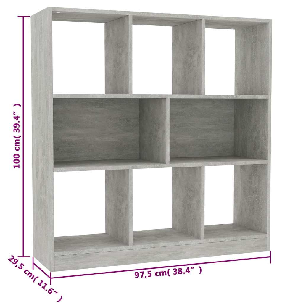 800175 vidaXL Book Cabinet Concrete Grey 97,5x29,5x100 cm Engineered Wood