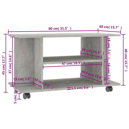vidaXL TV Cabinet with Castors Concrete Grey 80x40x45 cm