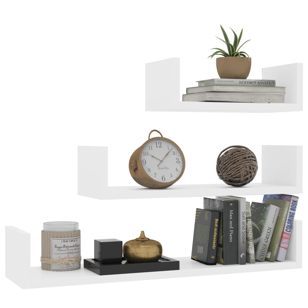 vidaXL Wall Display Shelf 3 pcs White Engineered Wood