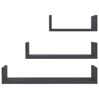 vidaXL Wall Display Shelf 3 pcs Grey Engineered Wood