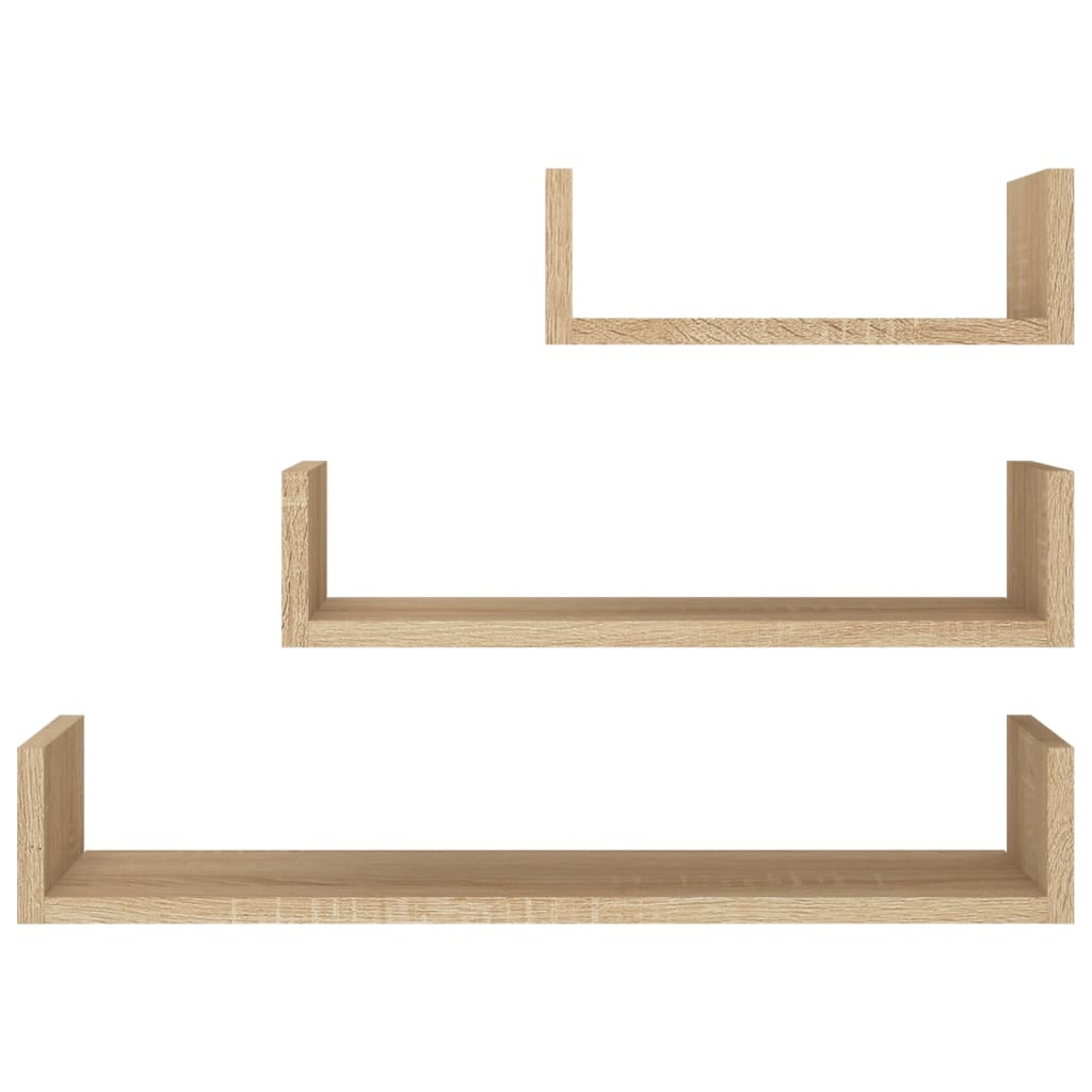 vidaXL Wall Display Shelf 3 pcs Sonoma Oak Engineered Wood
