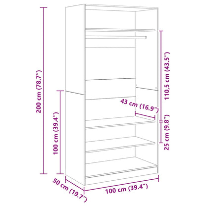 800229 vidaXL Wardrobe Concrete Grey 100x50x200 cm Engineered Wood