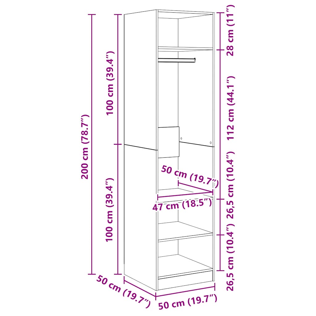 vidaXL Wardrobe Sonoma Oak 50x50x200 cm Engineered Wood