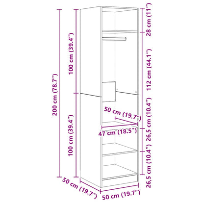 800238 vidaXL Wardrobe Concrete Grey 50x50x200 cm Engineered Wood