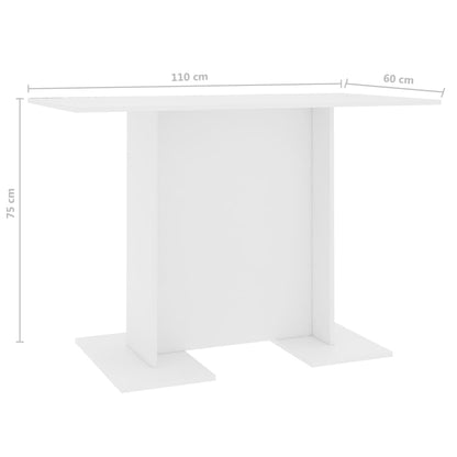 800243 vidaXL Dining Table White 110x60x75 cm Engineered Wood