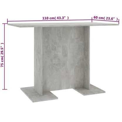 800247 vidaXL Dining Table Concrete Grey 110x60x75 cm Engineered Wood
