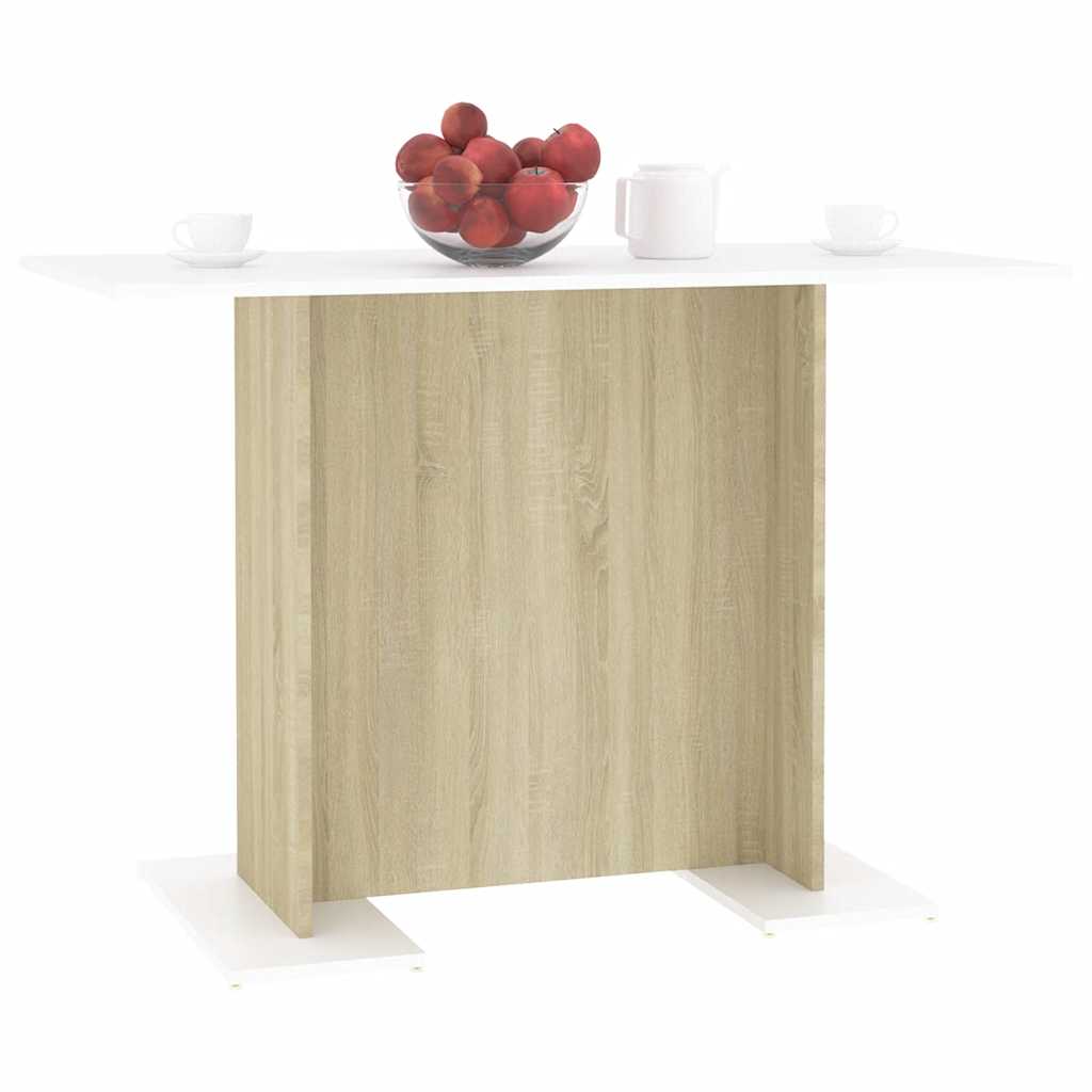800248 vidaXL Dining Table White and Sonoma Oak 110x60x75 cm Engineered Wood