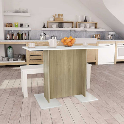 800248 vidaXL Dining Table White and Sonoma Oak 110x60x75 cm Engineered Wood