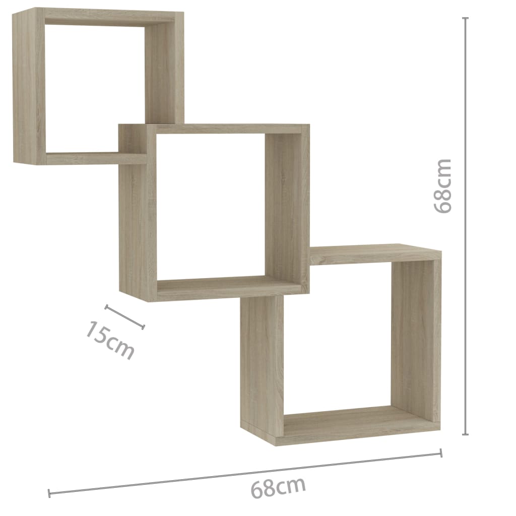 vidaXL Cube Wall Shelf Sonoma Oak 68x15x68 cm Engineered Wood