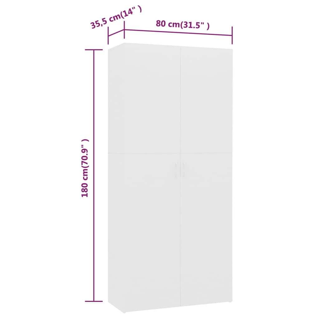 vidaXL Shoe Cabinet White 80x35.5x180 cm Engineered Wood