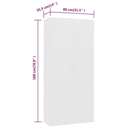 vidaXL Shoe Cabinet White 80x35.5x180 cm Engineered Wood