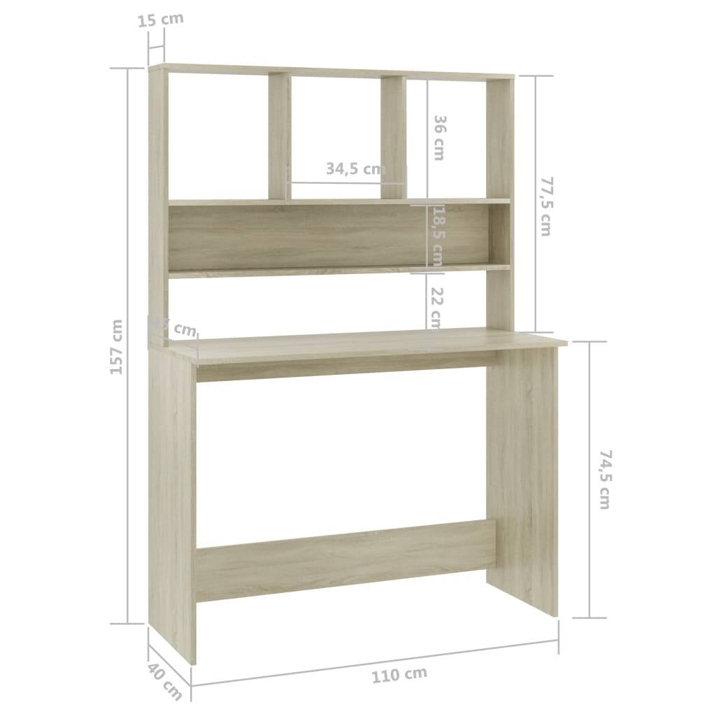 vidaXL Desk | Sonoma Oak | Engineered Wood | Medium | Desk | Rectangular