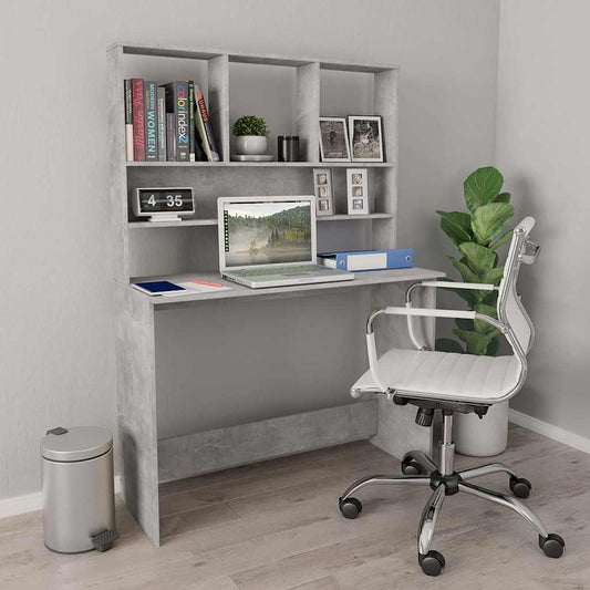 800391 vidaXL Desk with Shelves Concrete Grey 110x45x157 cm Engineered Wood