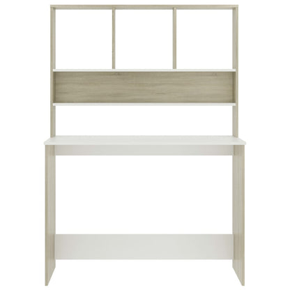 vidaXL Desk with Shelf White and Sonoma Oak 110x45x157 cm Engineered Wood