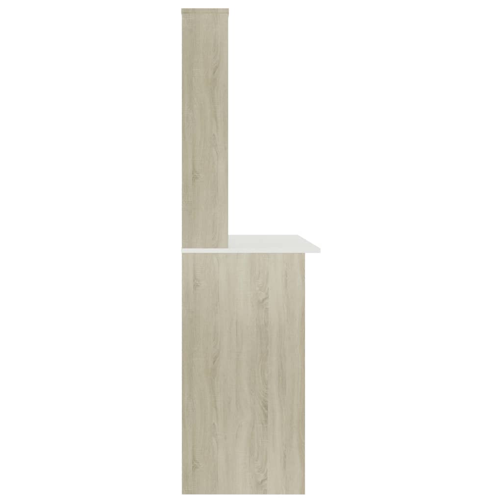 vidaXL Desk with Shelf White and Sonoma Oak 110x45x157 cm Engineered Wood