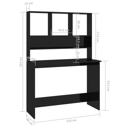 vidaXL Desk | High gloss black | Engineered wood | 110x45x157 cm | Desk