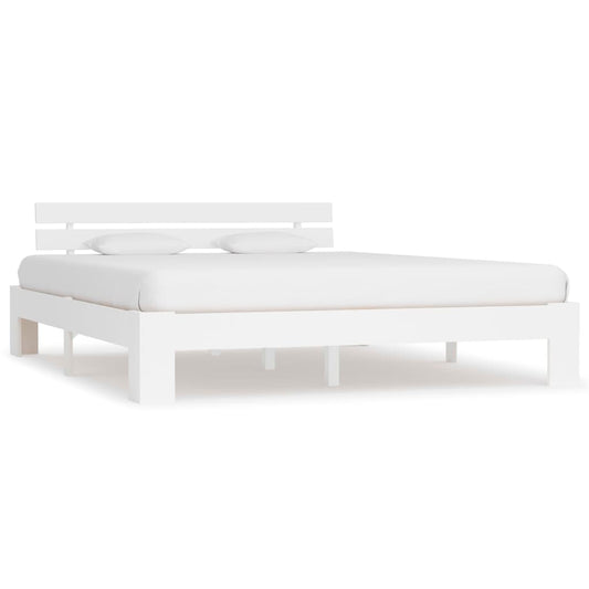 vidaXL Bed Frame | White | Solid pine wood and Plywood | Double | Durable