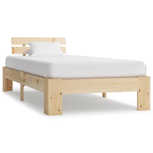 vidaXL Bed Frame | Natural | Solid Pine Wood, Plywood | Single |  Durable